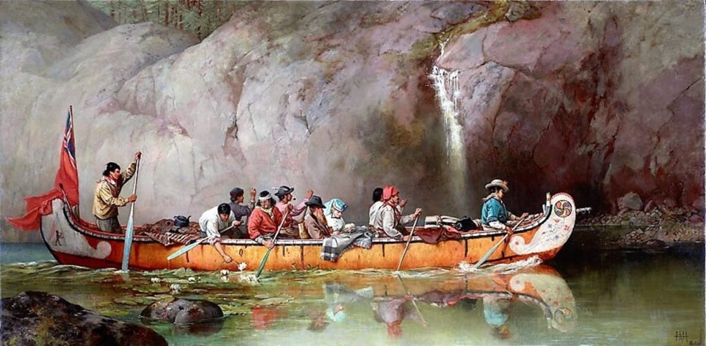 Canoe_Manned_by_Voyageurs_Passing_a_Waterfall